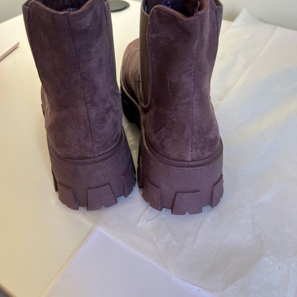 CLAUDIA PURPLE COMBAT CHUNKY MOTO ROUND TOE SHORT PULL ON BOOTS - Picture 8 of 10